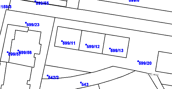 Parcela st. 599/12 v KÚ Prosek, Katastrální mapa