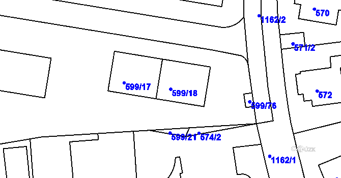 Parcela st. 599/18 v KÚ Prosek, Katastrální mapa