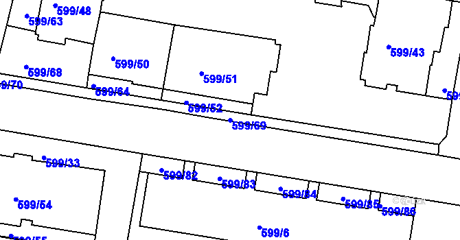 Parcela st. 599/69 v KÚ Prosek, Katastrální mapa