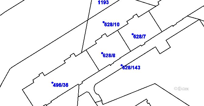 Parcela st. 628/8 v KÚ Prosek, Katastrální mapa