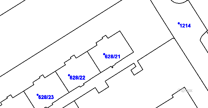 Parcela st. 628/21 v KÚ Prosek, Katastrální mapa