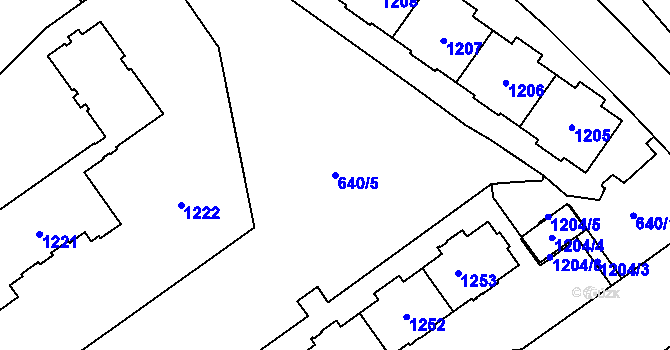 Parcela st. 640/5 v KÚ Prosek, Katastrální mapa