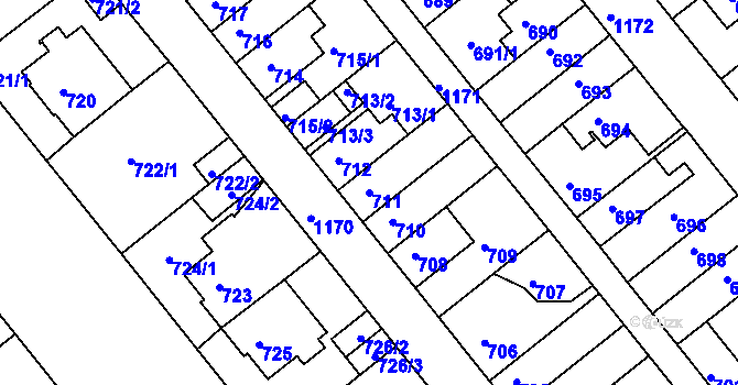 Parcela st. 711 v KÚ Prosek, Katastrální mapa