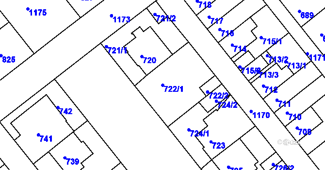 Parcela st. 722/1 v KÚ Prosek, Katastrální mapa
