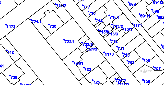 Parcela st. 722/2 v KÚ Prosek, Katastrální mapa