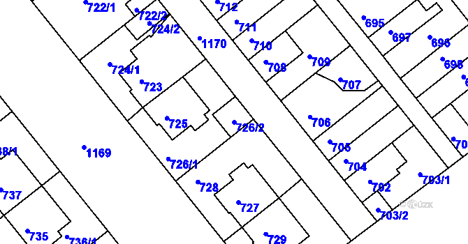 Parcela st. 726/2 v KÚ Prosek, Katastrální mapa