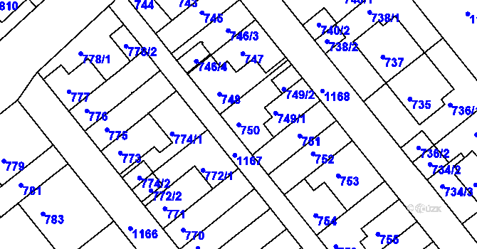 Parcela st. 750 v KÚ Prosek, Katastrální mapa