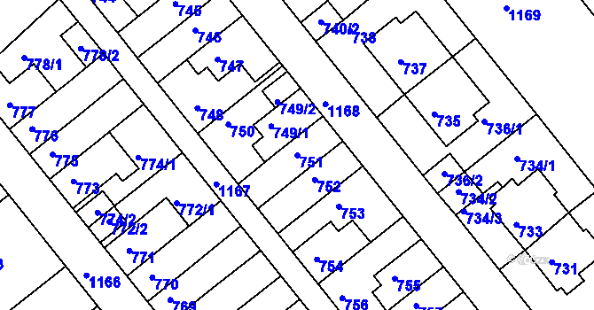 Parcela st. 751 v KÚ Prosek, Katastrální mapa