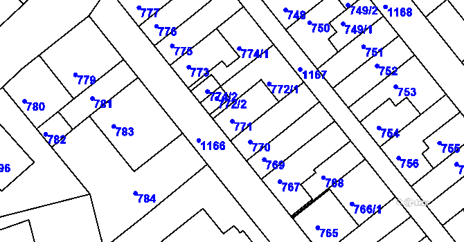 Parcela st. 771 v KÚ Prosek, Katastrální mapa