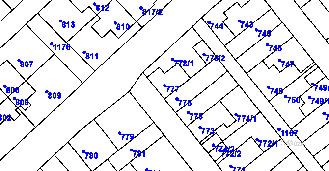 Parcela st. 777 v KÚ Prosek, Katastrální mapa