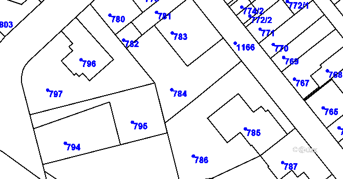 Parcela st. 784 v KÚ Prosek, Katastrální mapa