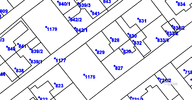 Parcela st. 829 v KÚ Prosek, Katastrální mapa