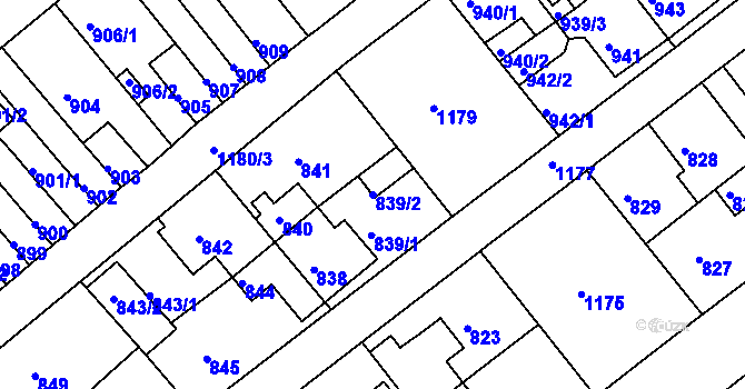 Parcela st. 839/2 v KÚ Prosek, Katastrální mapa