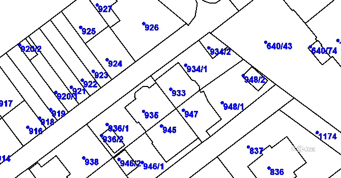 Parcela st. 933 v KÚ Prosek, Katastrální mapa