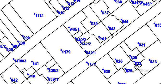 Parcela st. 942/2 v KÚ Prosek, Katastrální mapa