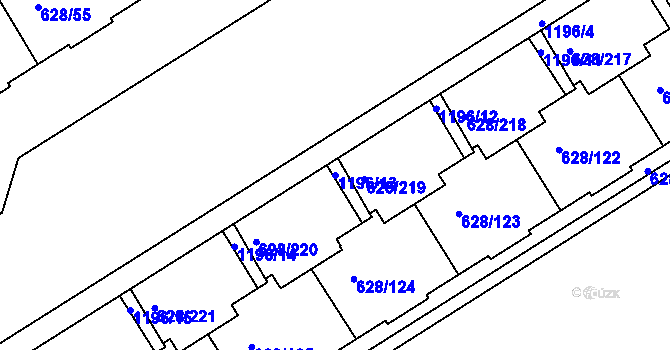 Parcela st. 1196/13 v KÚ Prosek, Katastrální mapa