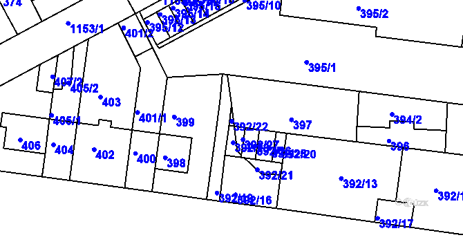 Parcela st. 392/22 v KÚ Prosek, Katastrální mapa