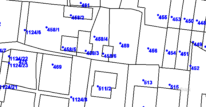 Parcela st. 458/6 v KÚ Prosek, Katastrální mapa