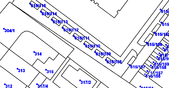 Parcela st. 615/110 v KÚ Prosek, Katastrální mapa