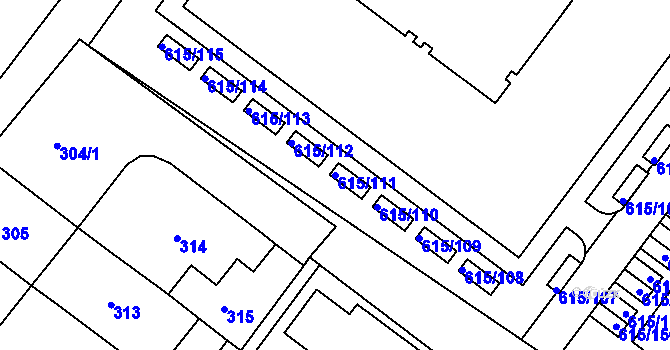 Parcela st. 615/111 v KÚ Prosek, Katastrální mapa