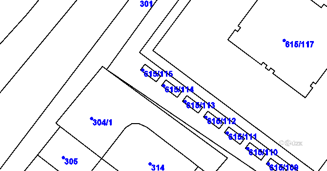 Parcela st. 615/114 v KÚ Prosek, Katastrální mapa