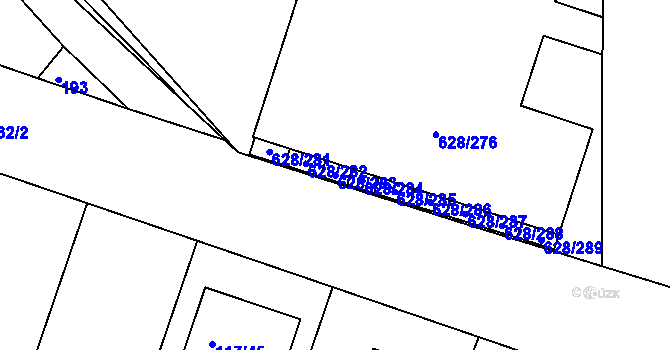 Parcela st. 628/283 v KÚ Prosek, Katastrální mapa