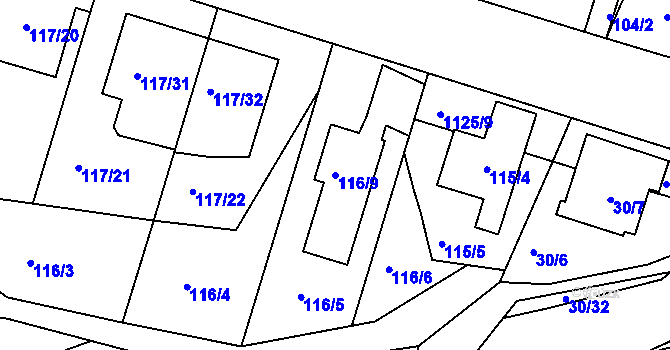 Parcela st. 116/9 v KÚ Prosek, Katastrální mapa
