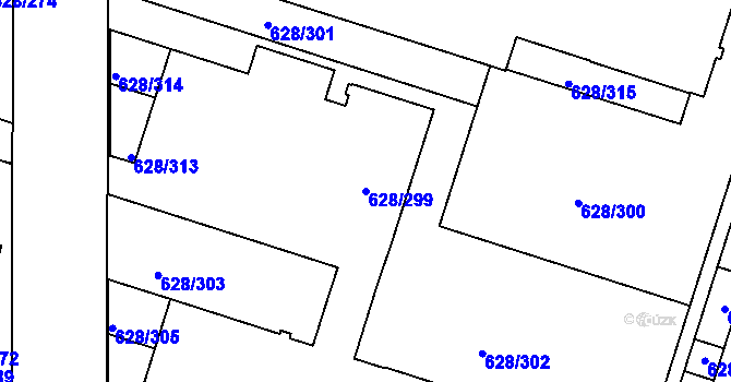 Parcela st. 628/299 v KÚ Prosek, Katastrální mapa