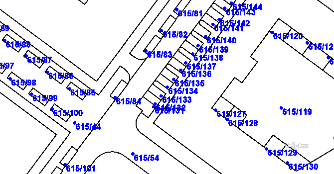 Parcela st. 615/134 v KÚ Prosek, Katastrální mapa