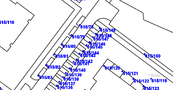 Parcela st. 615/145 v KÚ Prosek, Katastrální mapa