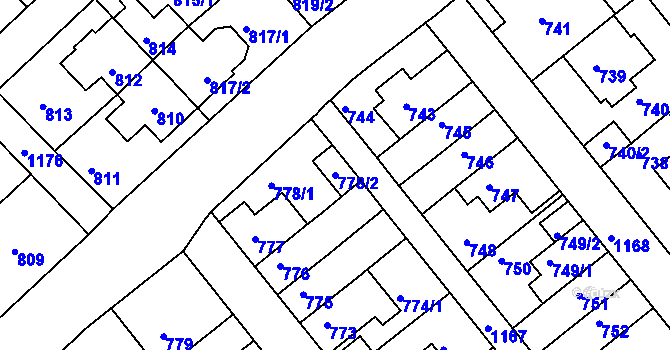 Parcela st. 778/2 v KÚ Prosek, Katastrální mapa