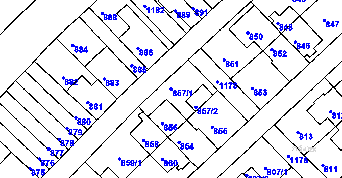 Parcela st. 857/1 v KÚ Prosek, Katastrální mapa