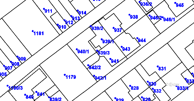 Parcela st. 939/3 v KÚ Prosek, Katastrální mapa