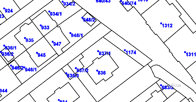 Parcela st. 837/1 v KÚ Prosek, Katastrální mapa