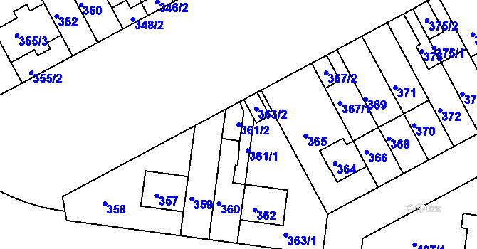 Parcela st. 361/2 v KÚ Prosek, Katastrální mapa