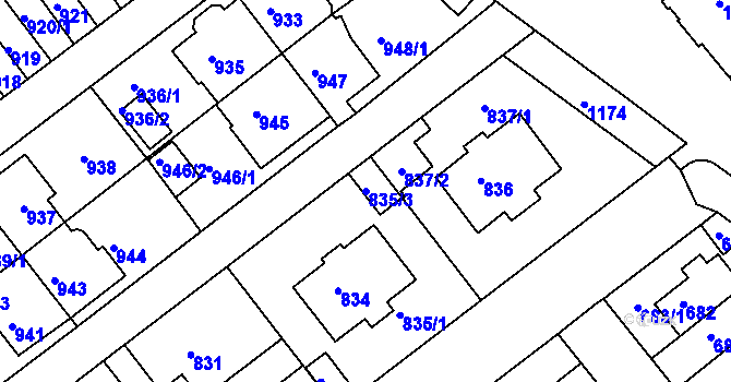 Parcela st. 835/3 v KÚ Prosek, Katastrální mapa