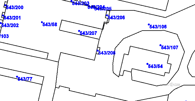 Parcela st. 543/208 v KÚ Letňany, Katastrální mapa