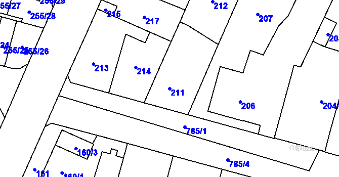 Parcela st. 211 v KÚ Letňany, Katastrální mapa