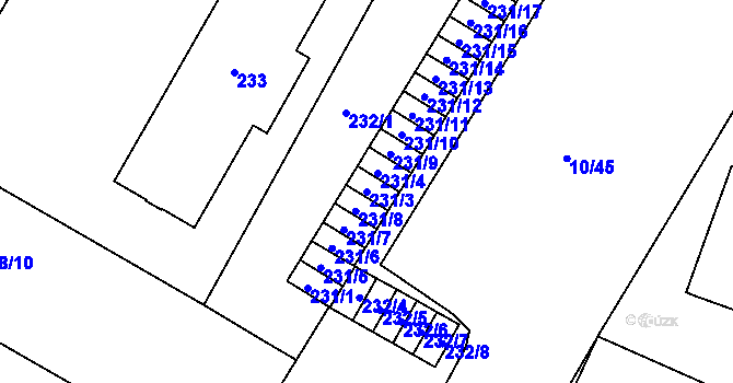 Parcela st. 231/3 v KÚ Letňany, Katastrální mapa