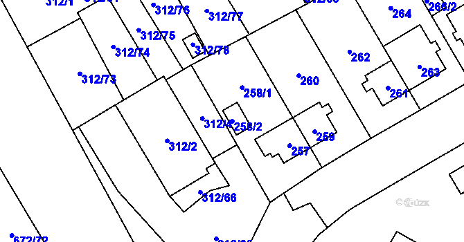 Parcela st. 258/2 v KÚ Letňany, Katastrální mapa
