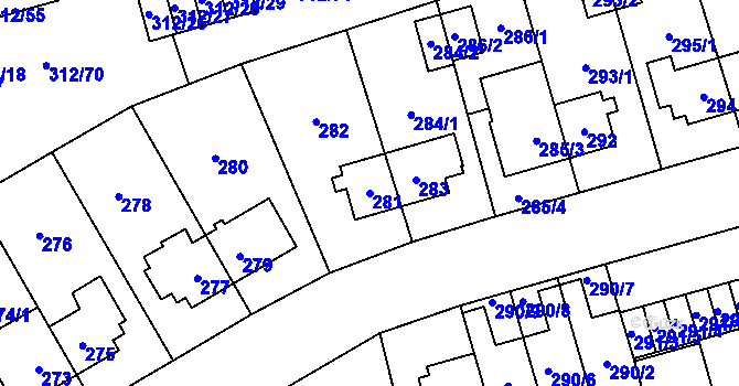 Parcela st. 281 v KÚ Letňany, Katastrální mapa