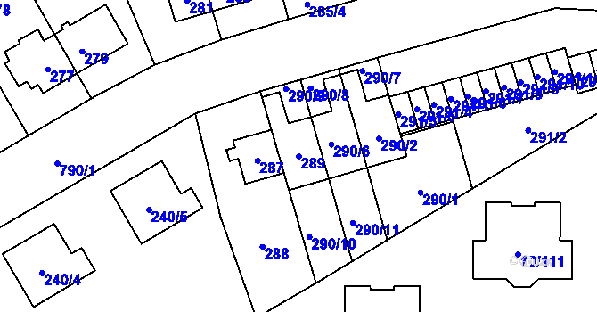 Parcela st. 289 v KÚ Letňany, Katastrální mapa