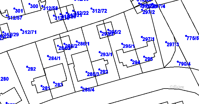 Parcela st. 293/1 v KÚ Letňany, Katastrální mapa