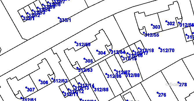 Parcela st. 304 v KÚ Letňany, Katastrální mapa