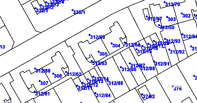 Parcela st. 305 v KÚ Letňany, Katastrální mapa