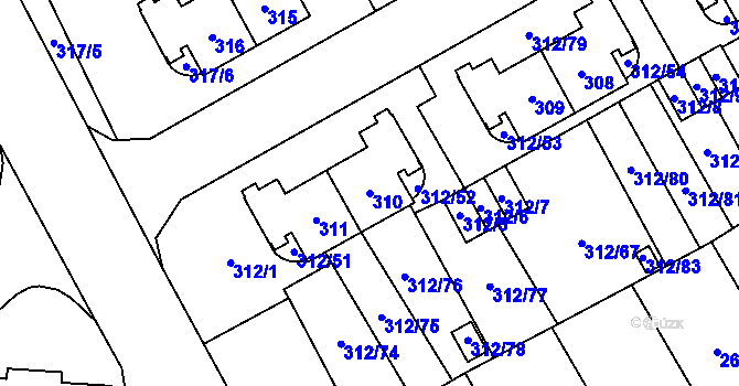 Parcela st. 310 v KÚ Letňany, Katastrální mapa