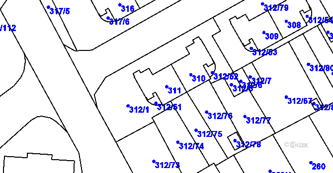 Parcela st. 311 v KÚ Letňany, Katastrální mapa