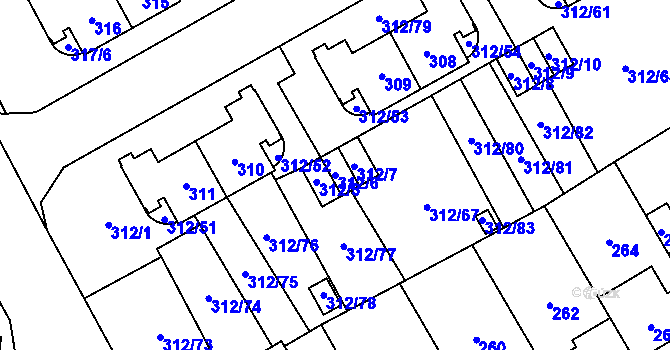 Parcela st. 312/6 v KÚ Letňany, Katastrální mapa