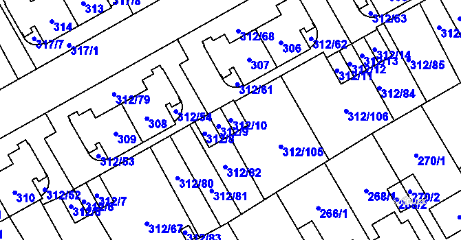 Parcela st. 312/10 v KÚ Letňany, Katastrální mapa