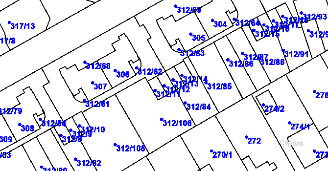 Parcela st. 312/12 v KÚ Letňany, Katastrální mapa